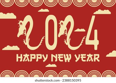 Design big horizontal New Year banner with Dragon. Template calendar cover with Chinese symbol 2024 New Year. Asian celebration card. Vector illustration.