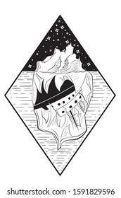 Design of a big iceberg and ship catched and frozen illustration.