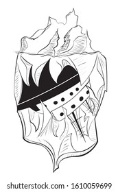 Design of a big iceberg and ship catched and frozen illustration.