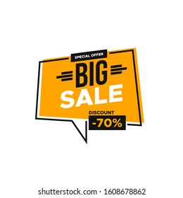 Design of big sale tag banner for sale promotion. Yellow bubble chat vector with discount offer for social media promotion ads.