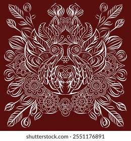 um desenho de um pássaro que está sobre um fundo vermelho.