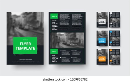 Design black flyer design with rectangular elements and stroke. Template front and back pages for business and advertising. Vector illustration