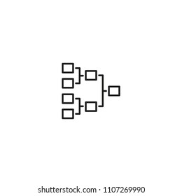 Design in black lines of composed items in structure showing relation of division on white
