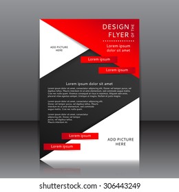 Design of the black and red flyer vector illustration whit red elements and place for pictures. Poster template for your business.