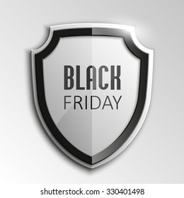 Design black shield vector banner with the words "Black Friday"