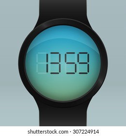 Design of Black Smart Watch. Realistic digital Device Accessory