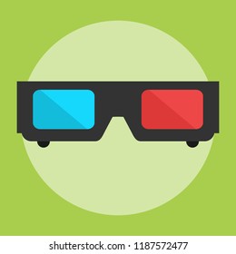 Design black and white 3D glasses for movies. isolated on a colored background. Stock flat vector illustration.