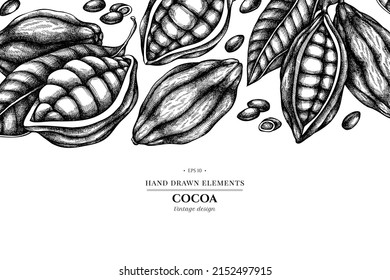 Design with black and white cocoa beans, cocoa