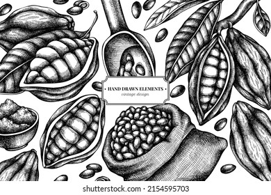 Design with black and white cocoa beans, cocoa