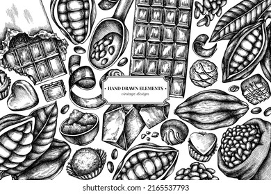 Design with black and white cocoa beans, cocoa, chocolate, chocolate candies