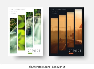 Design of black and white covers in a minimalist style. Templates flyers with rectangular vertical blocks for your photo. Vector illustration