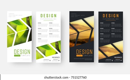 Design Of A Black And White Flyer With An Arrow And A Place For A Photo. A Template Of A Vertical Brochure In A Minimalist Style For Business And Advertising. Vector Set