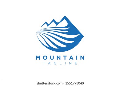 Design of a blend of mountain with wave of sea water. Minimalist and simple vector