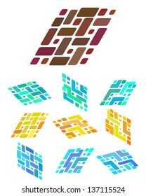Design block element. Crushing abstract brick pattern. Colorful wall stone icons set.Digital logo type.
