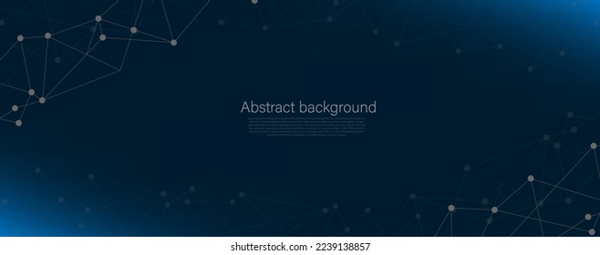 Diseñar el fondo polígonal azul abstracto y conectar puntos y líneas de conexión de red global con espacio de copia para el texto. 