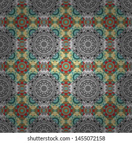 Design in blue, beige and gray colors. Vector multicolor pattern in turkish style. Islam, Arabic, Indian, ottoman motifs. Seamless ceramic tile with colorful patchwork.