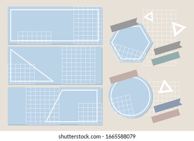 Design blue geometric and graph paper line sticky note vector.