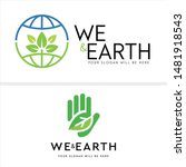 Design with blue green earth leaf and hand logo creative suitable for icon symbol internet go green technology platform company