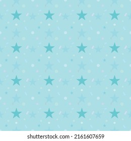 Design of blue stars and floral motifs stars circles squares of various sizes. 
Seamless on a light blue background.
Suitable for destroying fabrics, textiles, paper, book covers and wallpaper.