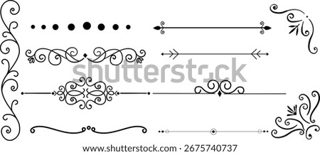 Design boarder set,side decoration element,classic design boarder collection,Hand drawn border set,decorative design curves.  