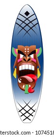 Design boards for surfing. Mask Polynesian decor, with a geometric ornament. Blue color. Vector.
