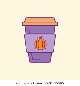 Design for boho poster, card, t-shirt print.pumpkin spice latte vector illustration isolated on white background. Paper cup.Pumpkin spice cake, autumn coffee in orange paper cup isolated on white back