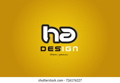 design of bold alphabet letter combination ha h a with white color and black contour on yellow background suitable for a company or business