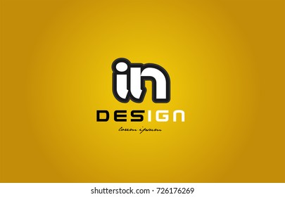 design of bold alphabet letter combination in i n with white color and black contour on yellow background suitable for a company or business