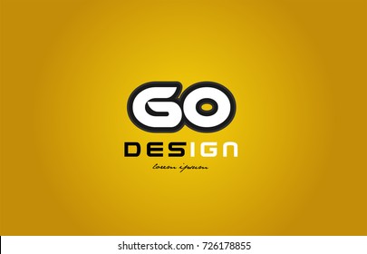 design of bold alphabet letter combination go g o with white color and black contour on yellow background suitable for a company or business