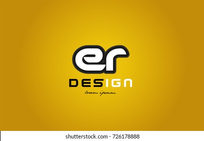 design of bold alphabet letter combination er e r with white color and black contour on yellow background suitable for a company or business