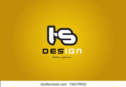 design of bold alphabet letter combination ts t s with white color and black contour on yellow background suitable for a company or business