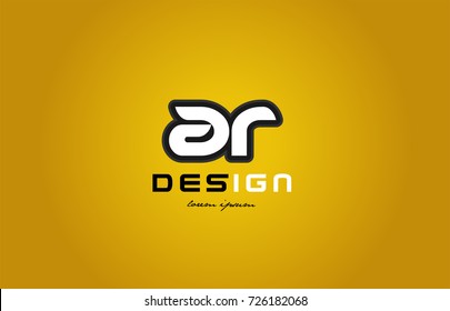 design of bold alphabet letter combination ar a r with white color and black contour on yellow background suitable for a company or business