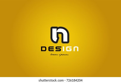 design of bold alphabet letter n with white color and black contour on yellow background suitable for a company or business