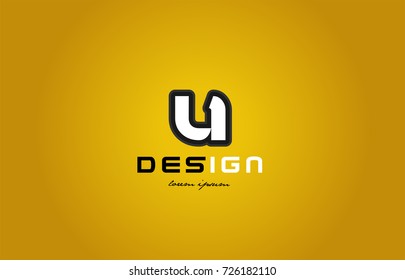 design of bold alphabet letter u with white color and black contour on yellow background suitable for a company or business