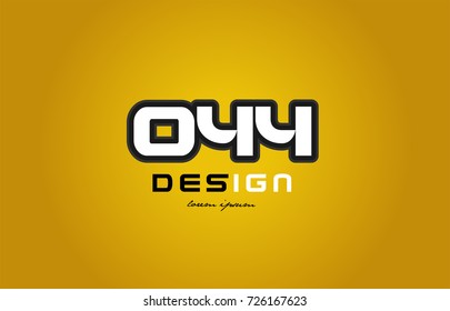 design of bold number numeral digit 044 with white color and black contour on yellow background suitable for a company or business