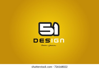 design of bold number numeral digit 51 with white color and black contour on yellow background suitable for a company or business