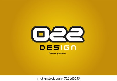 design of bold number numeral digit 022 with white color and black contour on yellow background suitable for a company or business