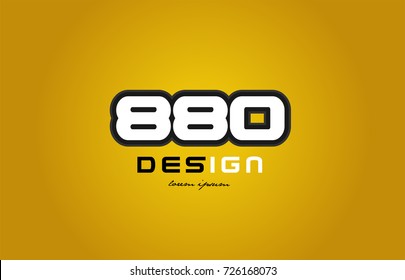 design of bold number numeral digit 880 with white color and black contour on yellow background suitable for a company or business