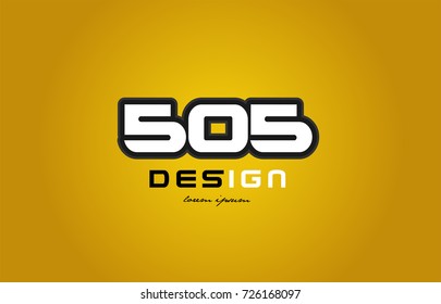 design of bold number numeral digit 505 with white color and black contour on yellow background suitable for a company or business