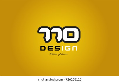 design of bold number numeral digit 770 with white color and black contour on yellow background suitable for a company or business