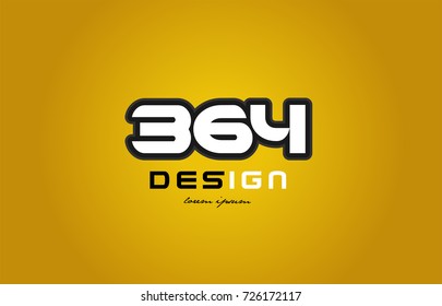 design of bold number numeral digit 364 with white color and black contour on yellow background suitable for a company or business