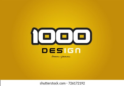 design of bold number numeral digit 1000 with white color and black contour on yellow background suitable for a company or business