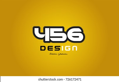 design of bold number numeral digit 456 with white color and black contour on yellow background suitable for a company or business
