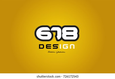 design of bold number numeral digit 678 with white color and black contour on yellow background suitable for a company or business