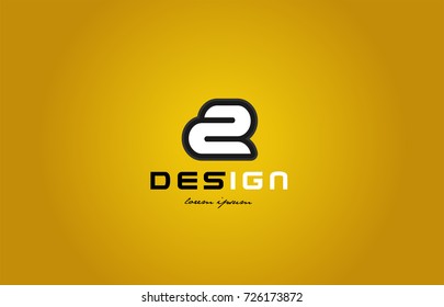 design of bold number numeral digit 2 with white color and black contour on yellow background suitable for a company or business