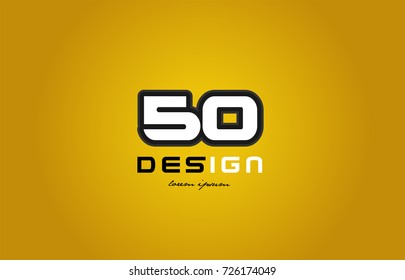 design of bold number numeral digit 50 with white color and black contour on yellow background suitable for a company or business