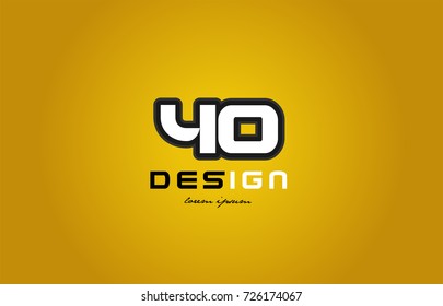 design of bold number numeral digit 40 with white color and black contour on yellow background suitable for a company or business