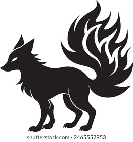 Design a bold silhouette of a fox with flames integrated into or around its form.