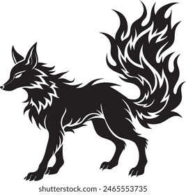 Design a bold silhouette of a fox with flames integrated into or around its form.