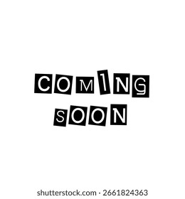 Design a bold typographic layout spelling out “COMING SOON,” with each letter encased in its own black block.